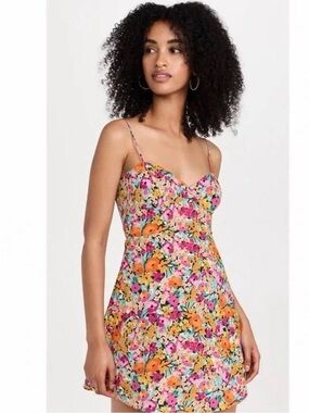 For Love And Lemons Pink & Orange Floral Spaghetti-Strap Mini Dress